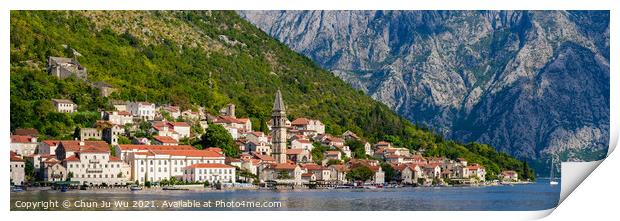 Panorama of Perast, an old town on the Bay of Kotor in Montenegro Print by Chun Ju Wu