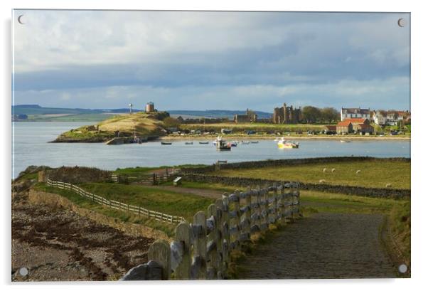 Holy island harbour from Lindisfarne castle Acrylic by David Thompson