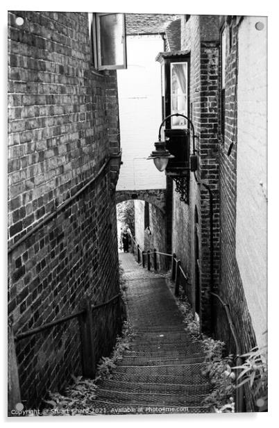 Old narrow street in Bridgnorth Shropshire Acrylic by Travel and Pixels 