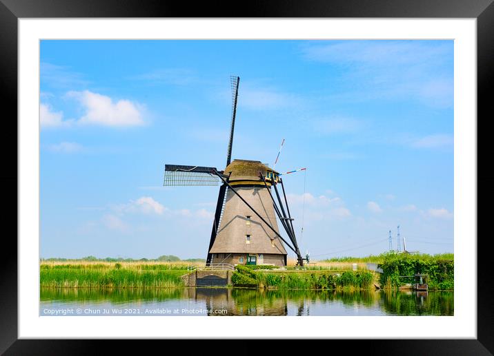 The windmills in Kinderdijk, a UNESCO World Heritage site in Rotterdam, Netherlands Framed Mounted Print by Chun Ju Wu
