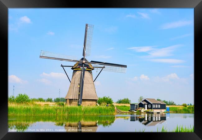 The windmills in Kinderdijk, a UNESCO World Heritage site in Rotterdam, Netherlands Framed Print by Chun Ju Wu