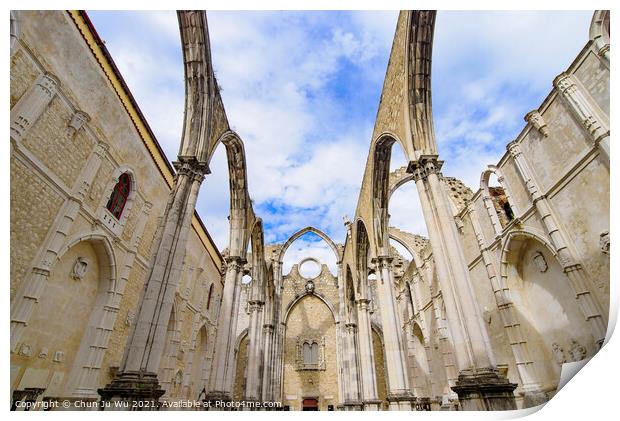 Ruins of Carmo Convent, an archaeological museum in Lisbon, Portugal Print by Chun Ju Wu