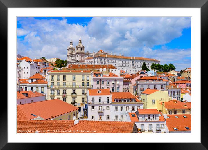View of the city & Tagus River from Miradouro de Santa Luzia, an observation deck in Lisbon, Portugal Framed Mounted Print by Chun Ju Wu