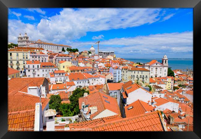 View of the city & Tagus River from Miradouro de Santa Luzia, an observation deck in Lisbon, Portugal Framed Print by Chun Ju Wu