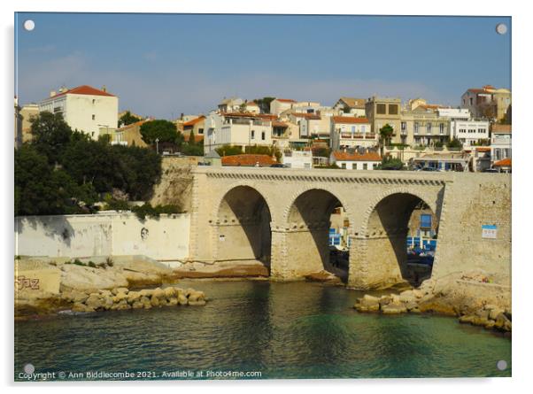 Bridge on the coast of Marseille  Acrylic by Ann Biddlecombe