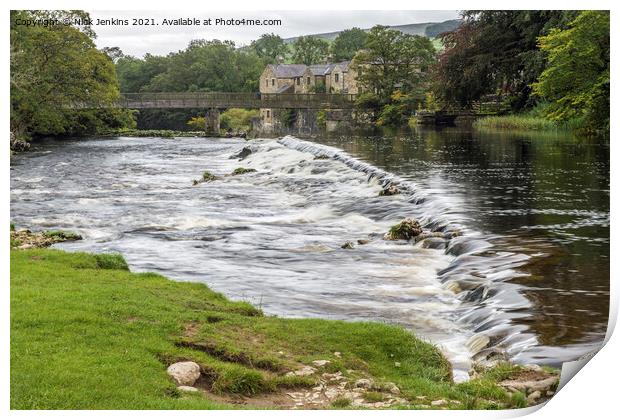 Weir on the River Wharfe near Grassington  Print by Nick Jenkins