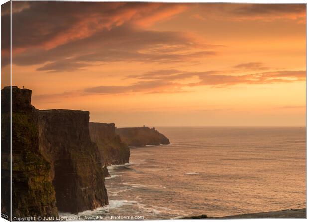 Sunset over the Cliffs of Moher Canvas Print by JUDI LION