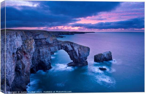 The Green Bridge of Wales, Pembrokeshire Canvas Print by Justin Foulkes