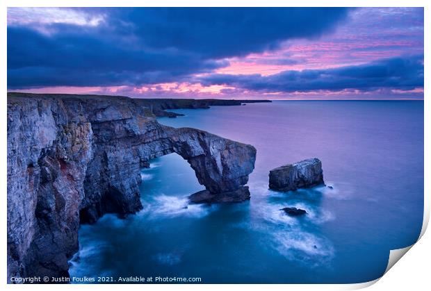 The Green Bridge of Wales, Pembrokeshire Print by Justin Foulkes