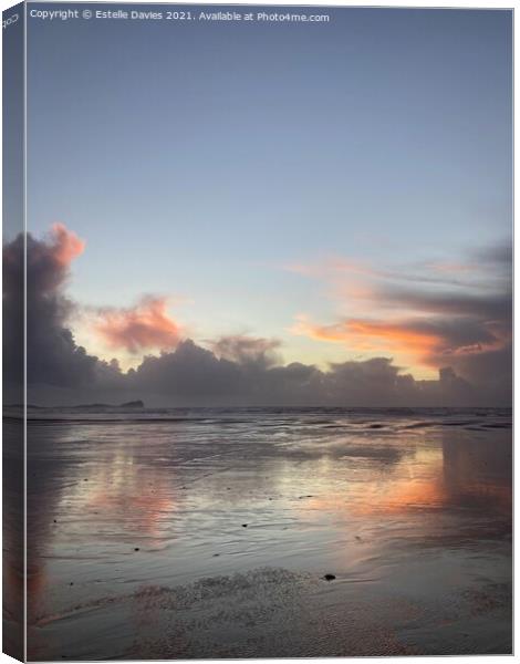 Sunset at Llangennith Beach ,Gower Penindular. Canvas Print by Estelle Davies
