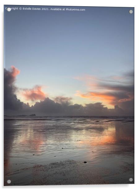 Sunset at Llangennith Beach ,Gower Penindular. Acrylic by Estelle Davies