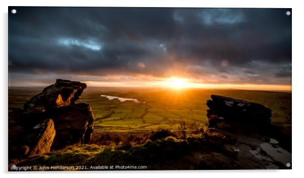 Sunset view from the Roaches. Acrylic by John Henderson