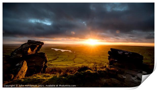 Sunset view from the Roaches. Print by John Henderson