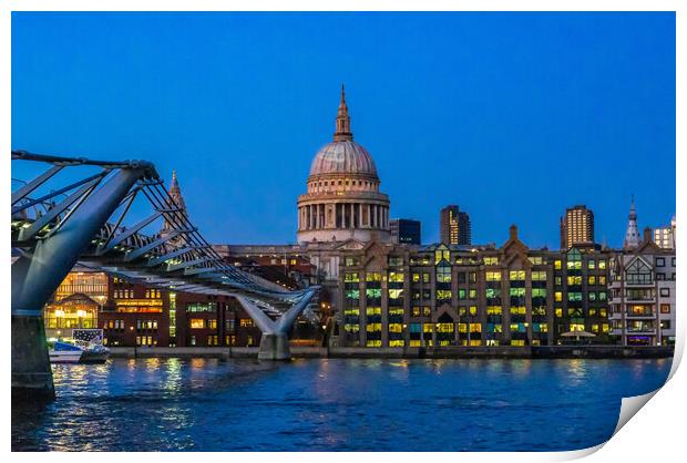 St Pauls Cathedral, London, during the blue hour Print by Frank Farrell