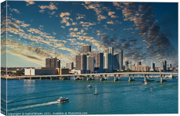 Boats and Airplane Over Biscayne Bay Canvas Print by Darryl Brooks