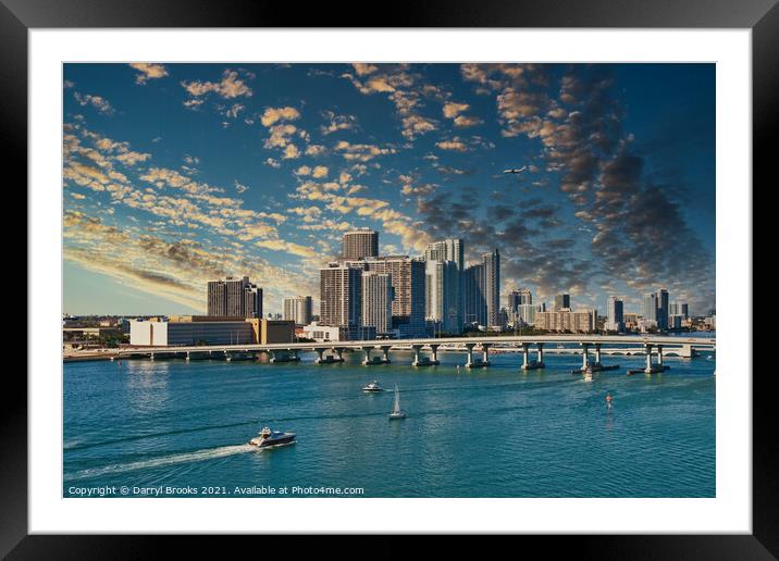 Boats and Airplane Over Biscayne Bay Framed Mounted Print by Darryl Brooks