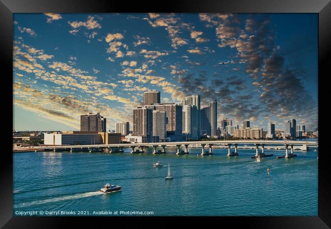 Boats and Airplane Over Biscayne Bay Framed Print by Darryl Brooks