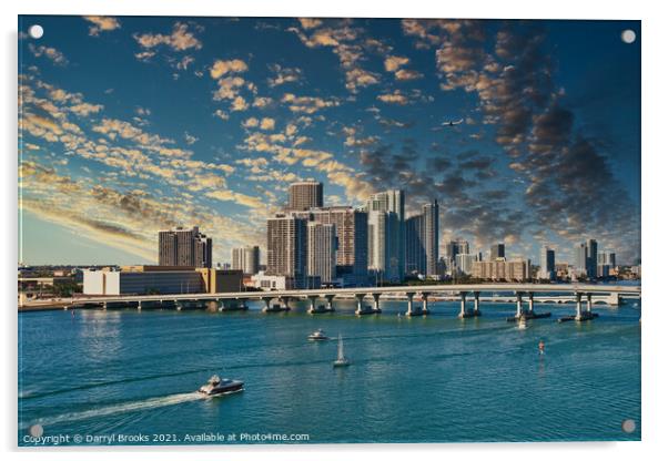 Boats and Airplane Over Biscayne Bay Acrylic by Darryl Brooks