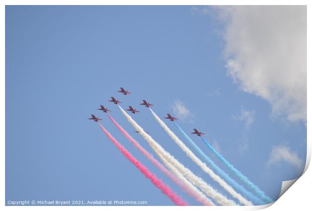 The red arrows at clacton on Sea air show  Print by Michael bryant Tiptopimage