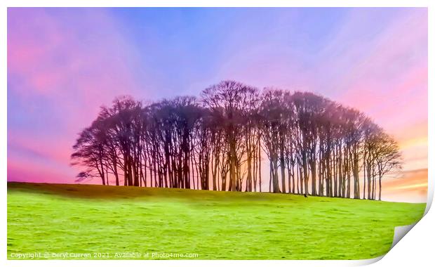 Dramatic sunset Nearly home Trees. Cookworthy Knap Print by Beryl Curran
