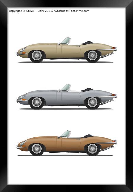 Jaguar E Type Roadster Gold Silver and Bronze Framed Print by Steve H Clark