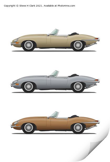 Jaguar E Type Roadster Gold Silver and Bronze Print by Steve H Clark