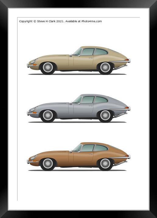 Jaguar E Type Fixed Head Coupe Gold Silver and Bro Framed Mounted Print by Steve H Clark