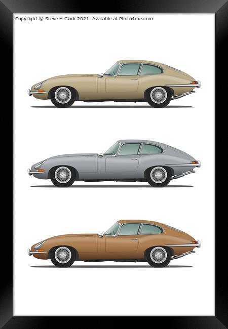 Jaguar E Type Fixed Head Coupe Gold Silver and Bro Framed Print by Steve H Clark