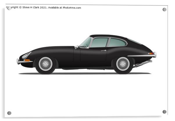 Jaguar E Type Fixed Head Coupe Black Acrylic by Steve H Clark