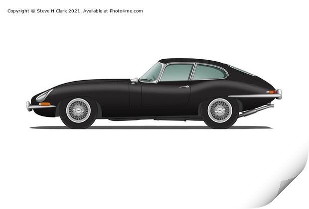 Jaguar E Type Fixed Head Coupe Black Print by Steve H Clark