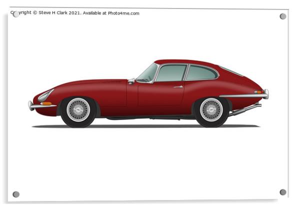 Jaguar E Type Fixed Head Coupe Maroon Acrylic by Steve H Clark