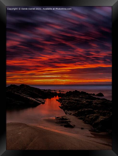 Crooklets Beach Sunset #4, Bude, Cornwall Framed Print by Derek Daniel
