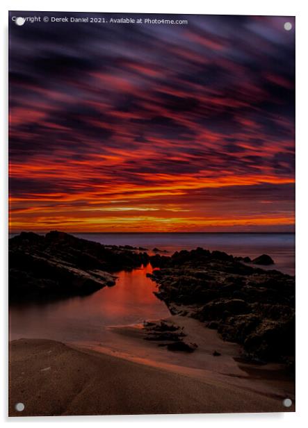 Crooklets Beach Sunset #4, Bude, Cornwall Acrylic by Derek Daniel