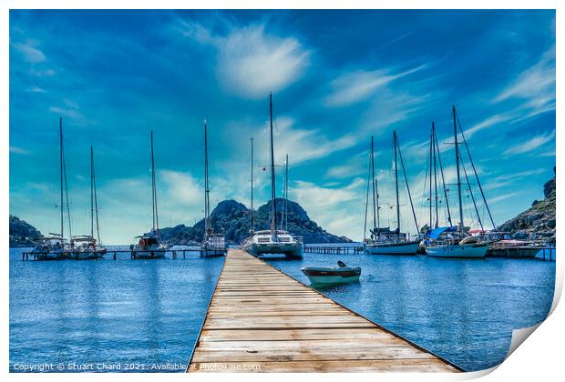 Bay with boats on a jetty artwork Print by Travel and Pixels 