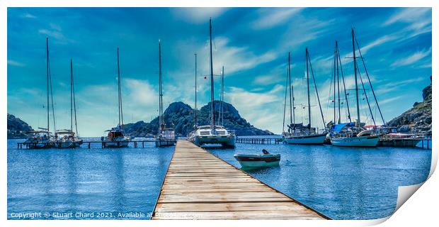 Bay with boats on a jetty Print by Travel and Pixels 