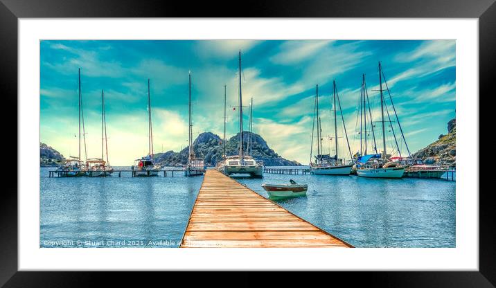 Bay with boats on a jetty - Panorama artwork Framed Mounted Print by Stuart Chard