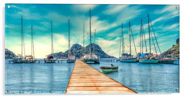 Bay with boats on a jetty - Panorama artwork Acrylic by Travel and Pixels 