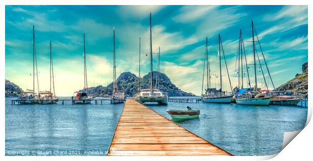 Bay with boats on a jetty - Panorama artwork Print by Stuart Chard