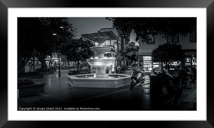 marmaris town centre in black and white at night Framed Mounted Print by Stuart Chard