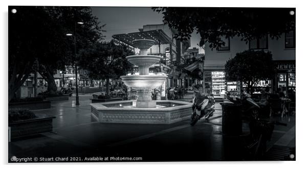 marmaris town centre in black and white at night Acrylic by Travel and Pixels 