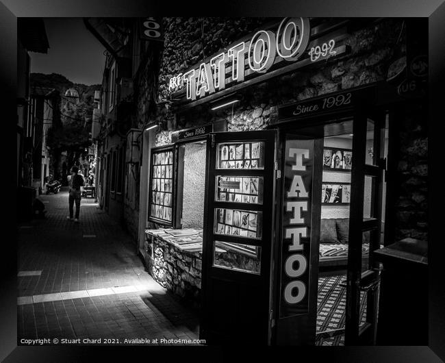 Bar street in Marmaris town Framed Print by Stuart Chard