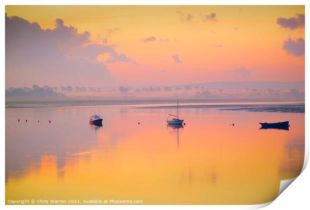 Dawn on the River Cleddau, Lawrenny, Pembrokeshire Print by Chris Warren
