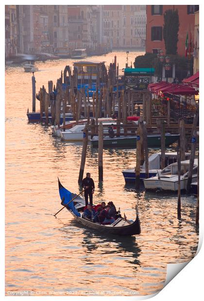 Gondola on the Grand Canal Venice at dusk Print by Chris Warren