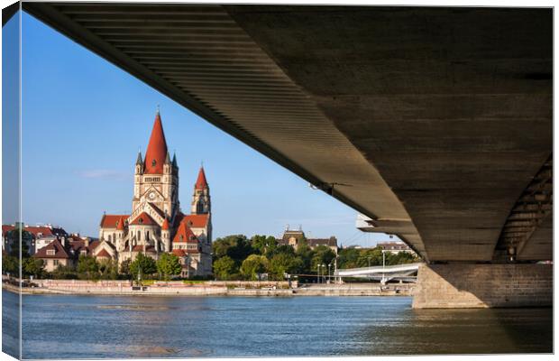 St Francis Church In Vienna From Under The Bridge Canvas Print by Artur Bogacki