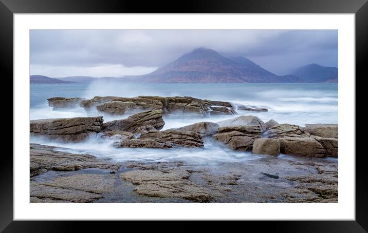 Waves breaking on rocks at Elgol on the Isle of Sk Framed Mounted Print by John Frid