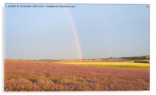Rainbow over Lavender field Acrylic by Jo Sowden