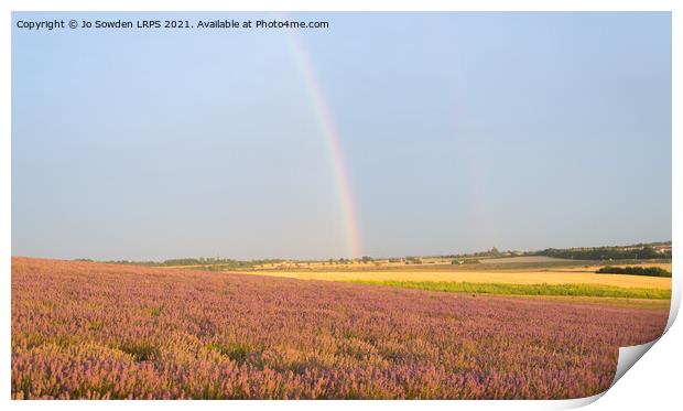 Rainbow over Lavender field Print by Jo Sowden