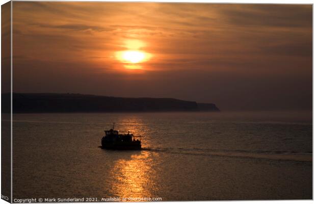 Sunset Cruise Sails across the Bay at Whitby Canvas Print by Mark Sunderland