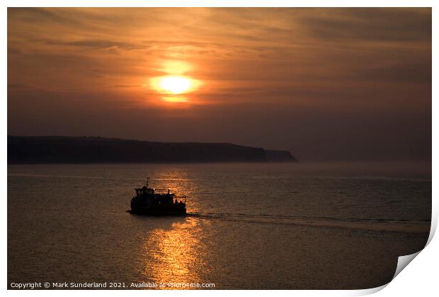 Sunset Cruise Sails across the Bay at Whitby Print by Mark Sunderland
