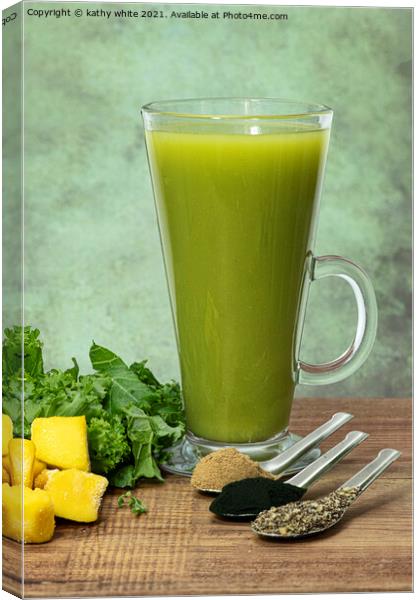 green vegetables,kale smoothie with mango, ginger, Canvas Print by kathy white